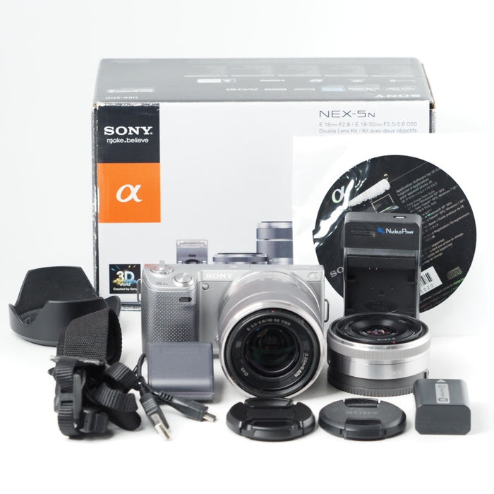 SONY α NEX-5N ダブルレンズキット E 16mm F2.8+E 18-55mm F3.5-5.6 OSS付属 シルバー NEX-5ND/S #14538