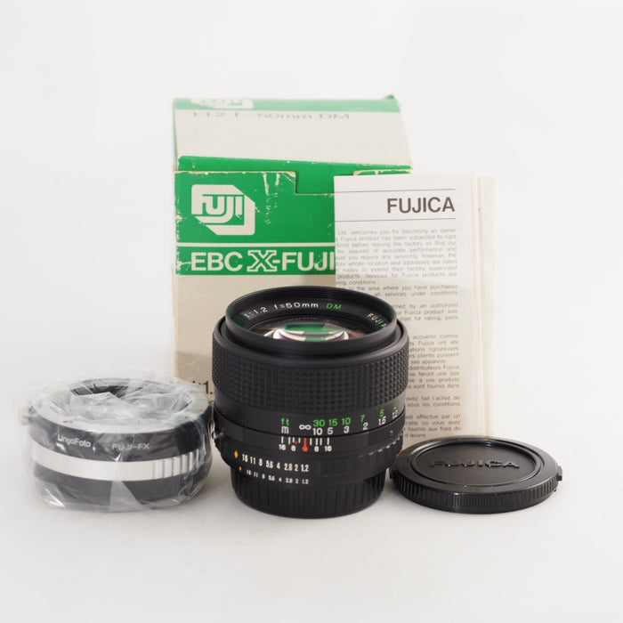 FUJIFILM EBC X-FUJINON 50mm F1.2 DM AXマウント FUJICA前後キャップ 元箱付き 銘玉 希少 フジフイルムXマウント用 アダプター付き #13473