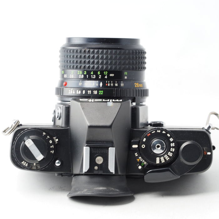 Minolta フィルム一眼レフ XD-S ブラック MD W.ROKKOR 28mm f2.8 レンズ #15883