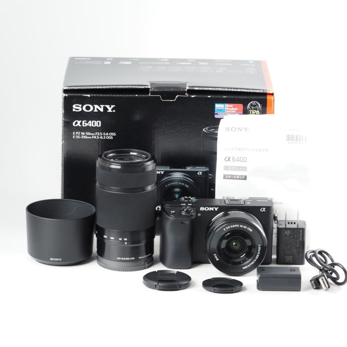 SONY ミラーレス一眼 α6400 ダブルズームレンズキット ILCE-6400Y BSELP1650 F3.5-5.6+SEL55210 F4.5-6.3 SEL55210 ブラック 【望遠レンズ付きキット】 #13992